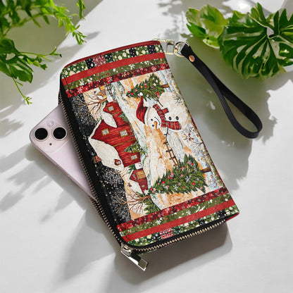 Shineful Leather Clutch Purse With Wristlet Strap Handle Snowman's Christmas Dream