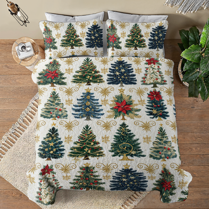 Shineful All Season Quilt 3-Piece Set Happy Gentle Christmas Trees