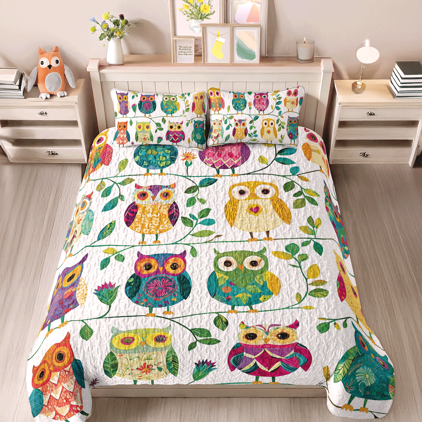 Shineful All Season Quilt 3-Piece Set - Whimsical Owl Garden