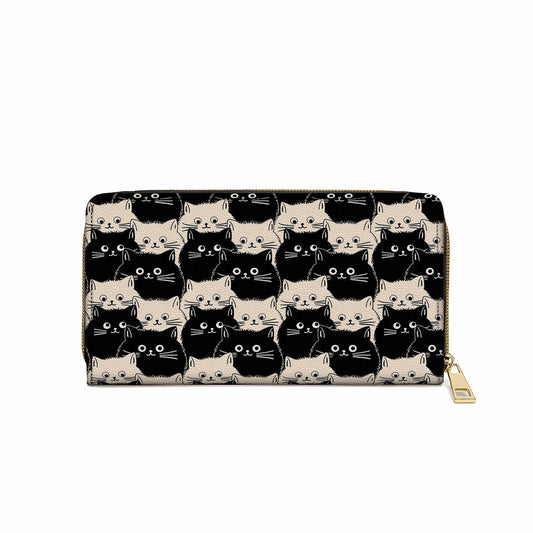 Shineful Leather Clutch Purse With Wristlet Strap Handle Cute Face Cats