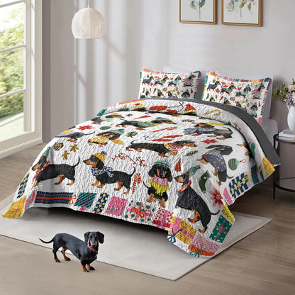 Shineful All Season Quilt 3-Piece Set Cozy Christmas Dachshund