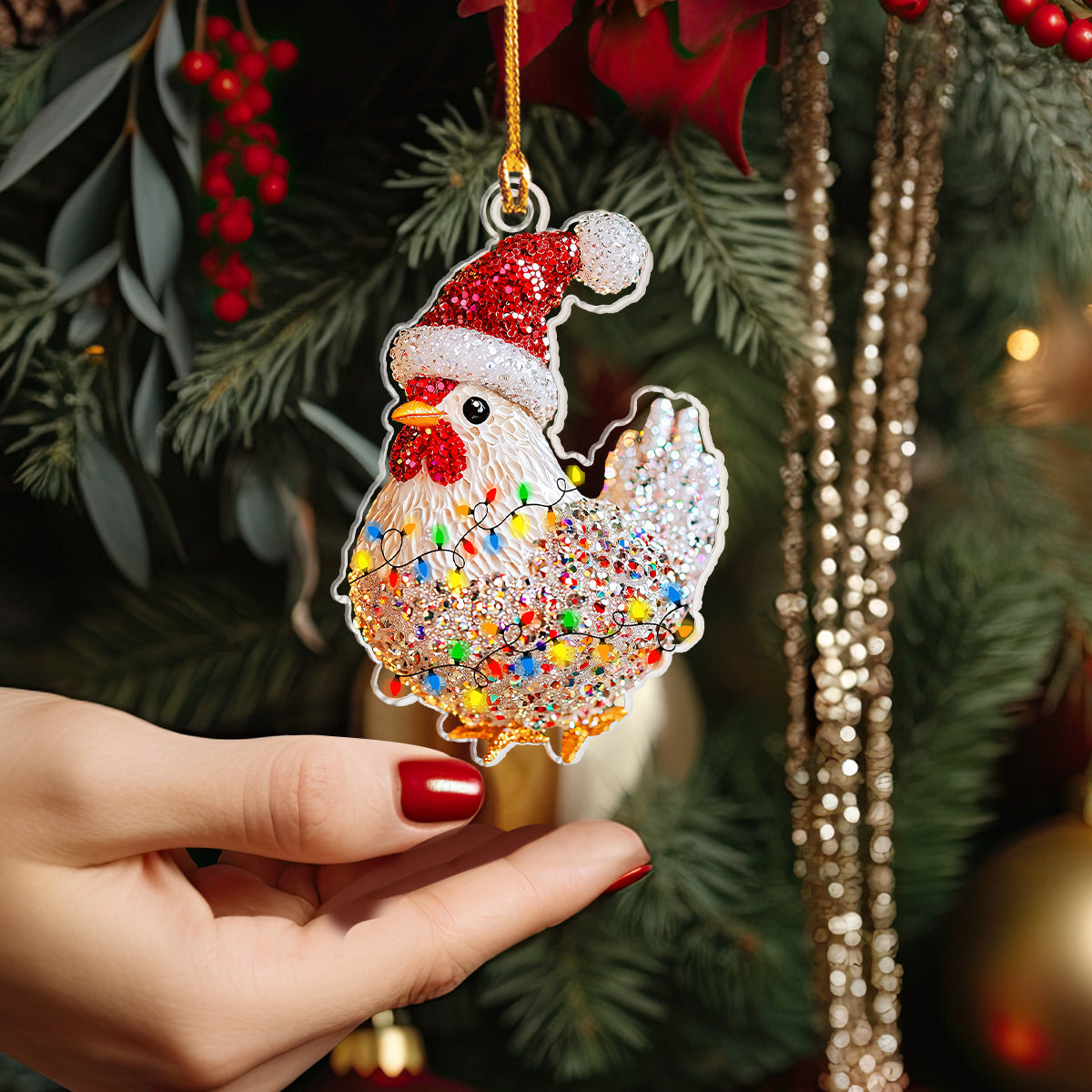 Shineful 2D Acrylic Ornament Twinkling Christmas Chicken Collection