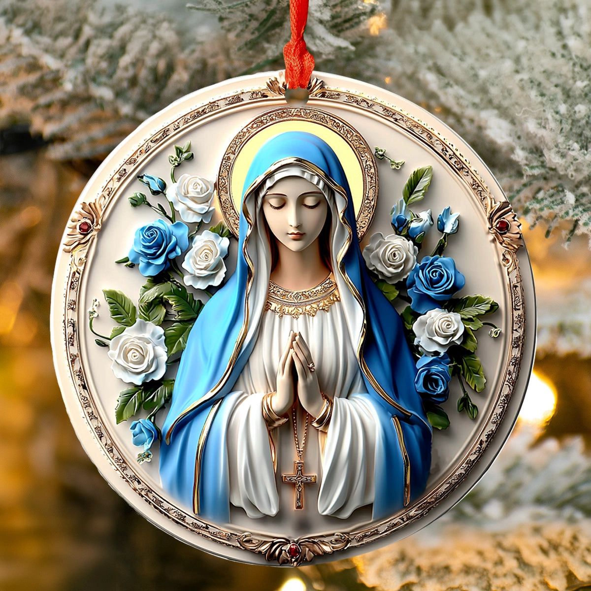 Shineful 2D Acrylic Ornament Peaceful Virgin Mary Roses