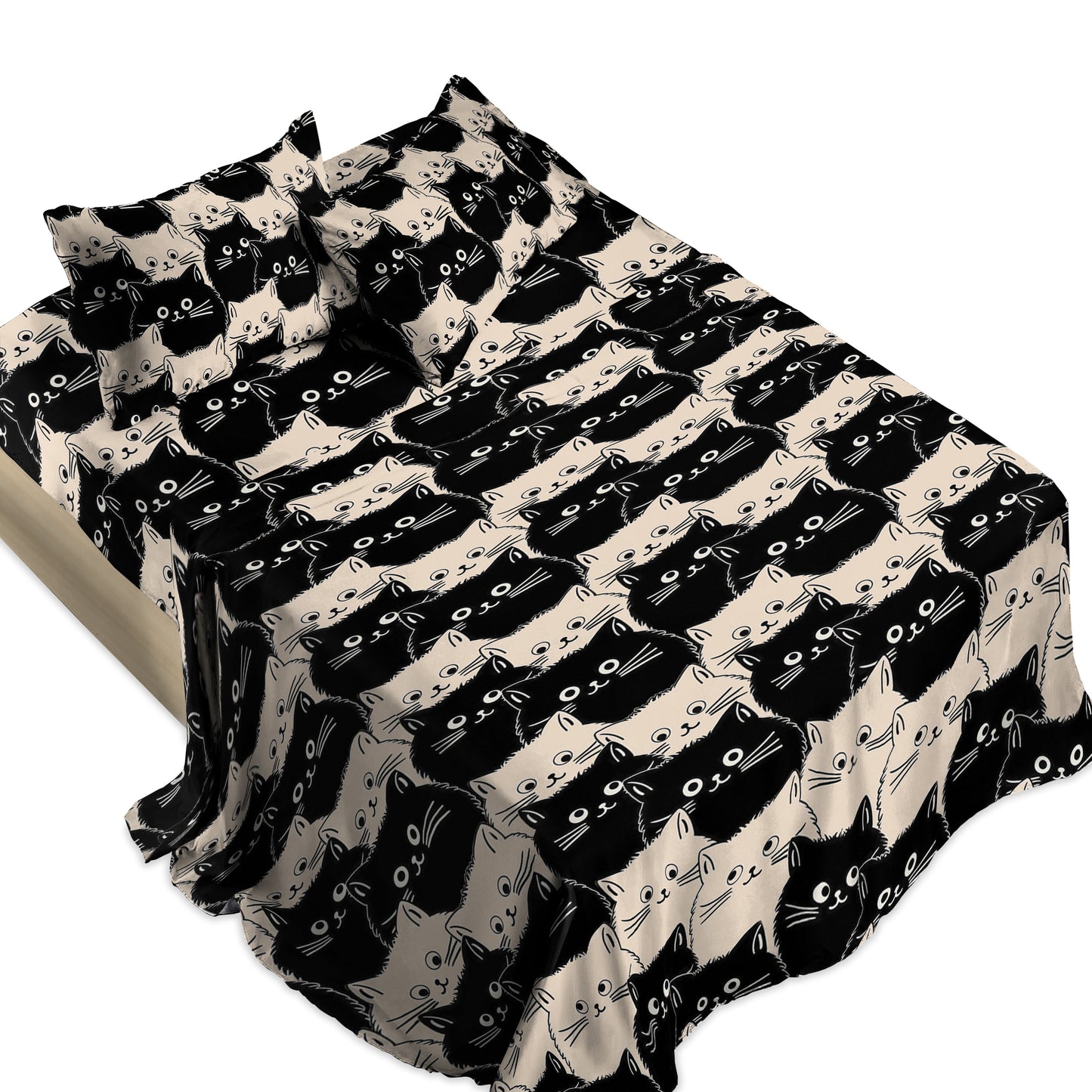 Shineful 4-Piece Bed Sheet Set - Cute Face Cats