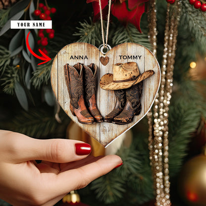 Shineful 2D Acrylic Ornament Personalized Couple Cowboy Heart Onament