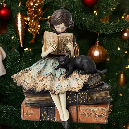 Shineful 2D Acrylic Ornament Reading Girl With Black Cat