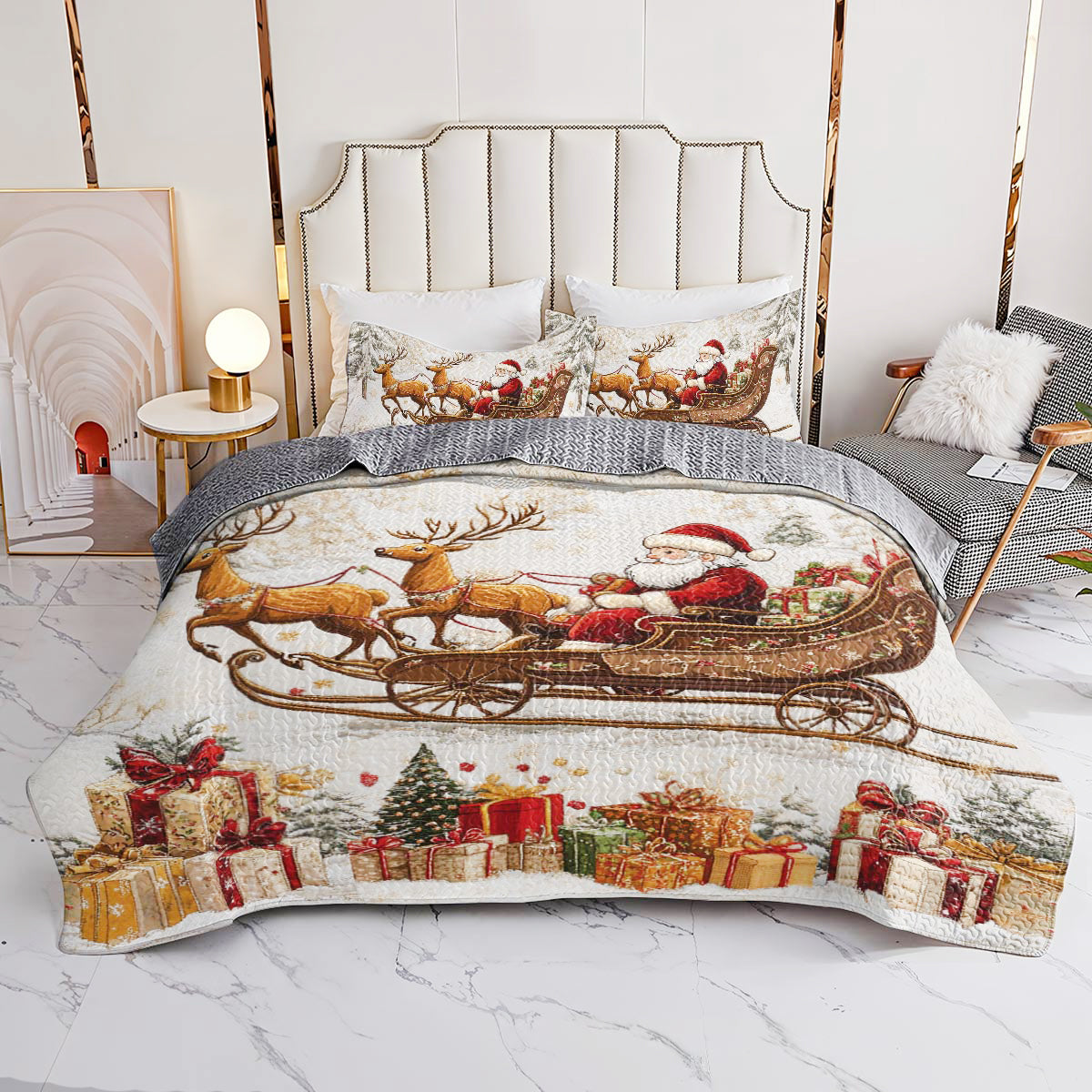 Shineful All Season Quilt 3-Piece Set Santa Sleigh