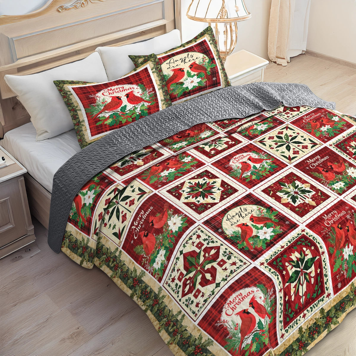 Shineful All Season Quilt 3-Piece Set - Holiday Cardinal Cheer