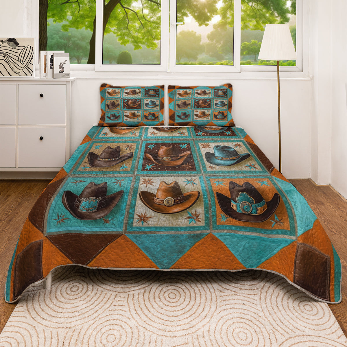 Shineful All Season Quilt 3-Piece Set Western Cowboy Hat Collection