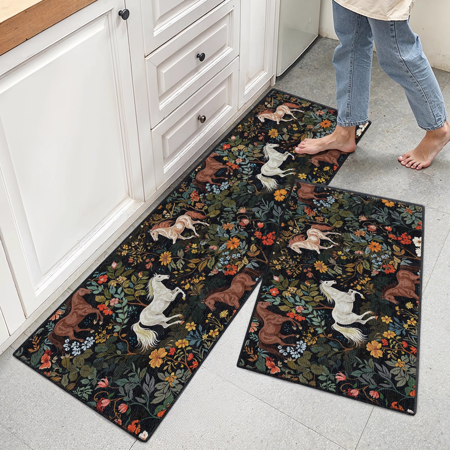 Shineful Ultra-Thin Non Skid Floor Mat, Kitchen Rugs Wildflower Horse