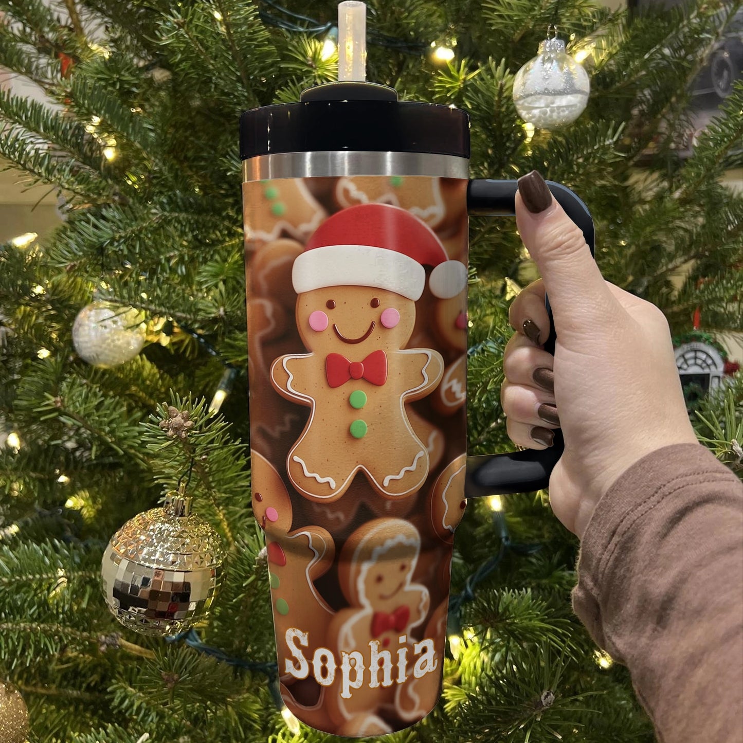 Shineful Glossy Tumbler Personalized Christmas Gingerbread Cheer