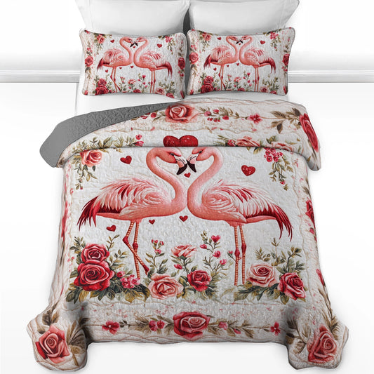 Ensemble de courtepointe toutes saisons Shineful 3 pièces Valentine Flamingo Romance 