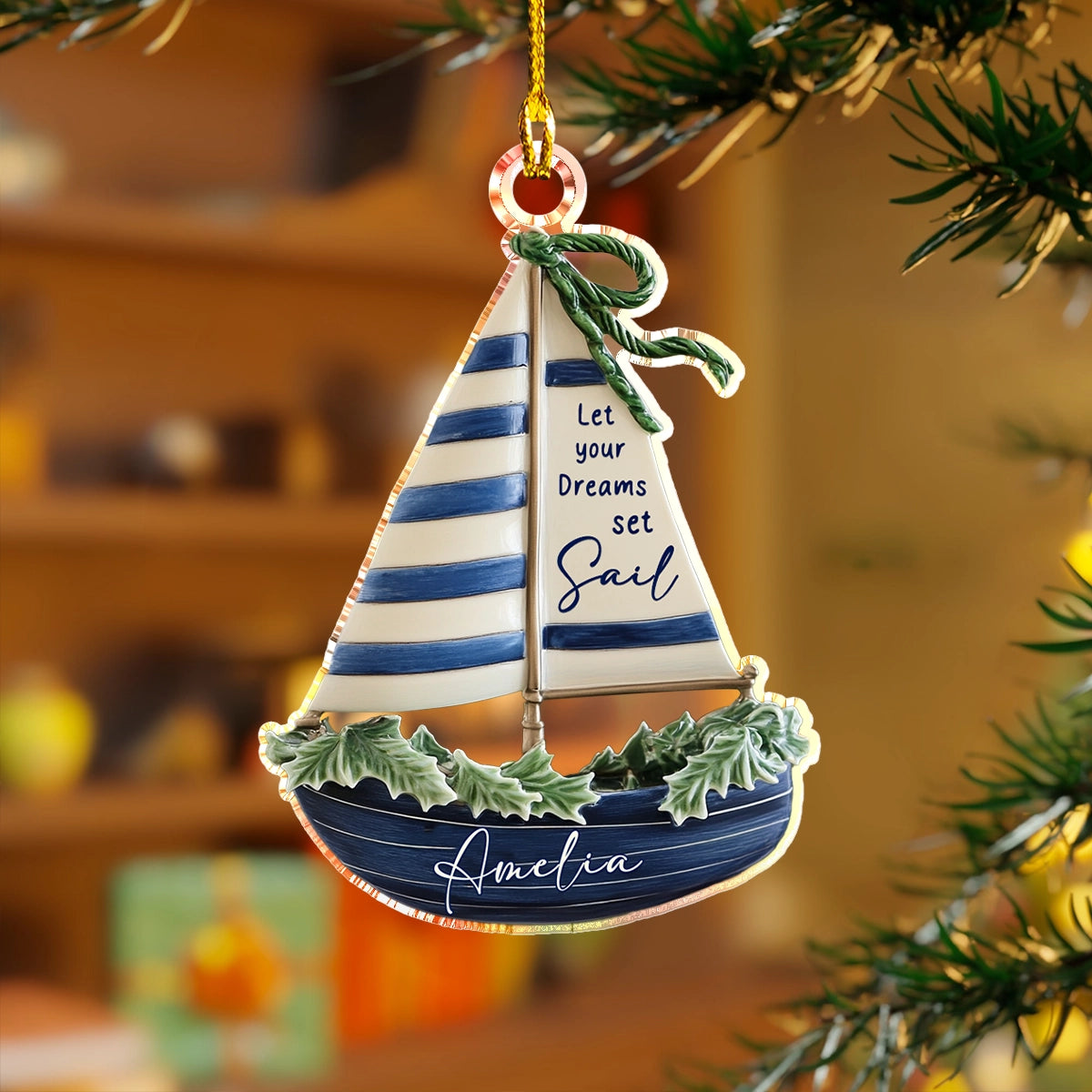 Shineful 2D Acrylic Ornament - Personalized Dreamy Sailboat