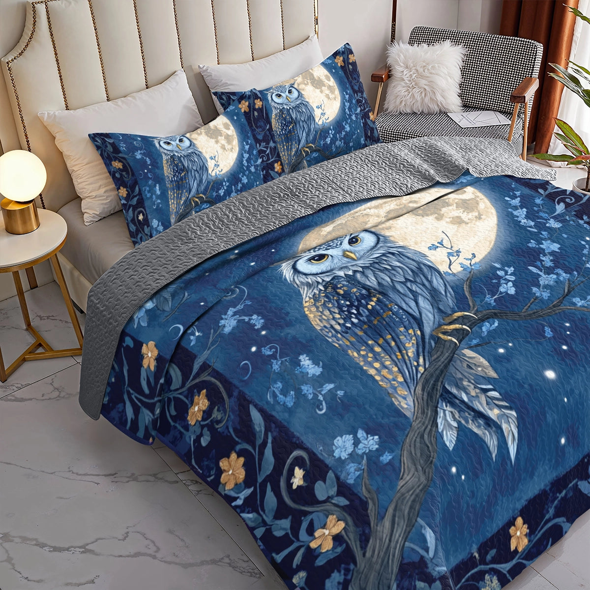 Shineful All Season Quilt 3-Piece Set Lunar Guardian Owl