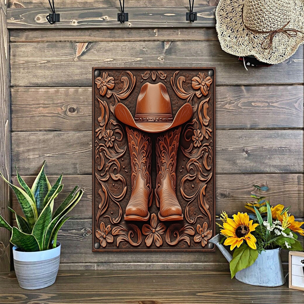 Shineful 2D Metal Sign Cowboy Boots And Hat