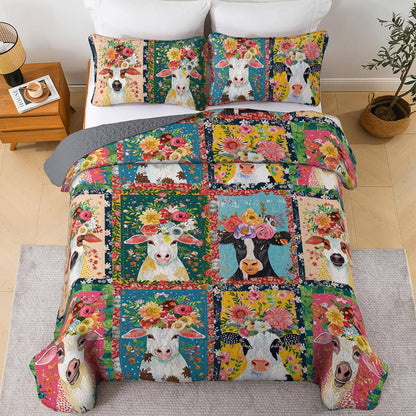 Shineful All Season Quilt 3-Piece Set Cows and Blooms