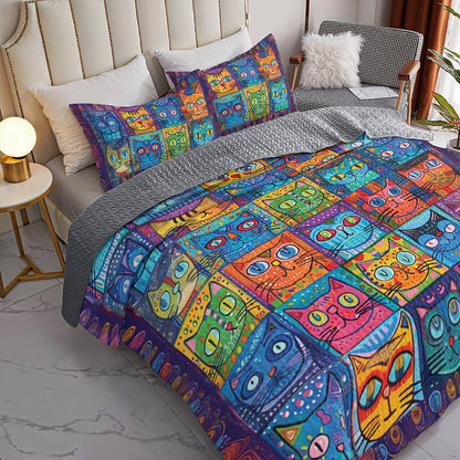 Shineful All Season Quilt 3-Piece Set Funny Cats