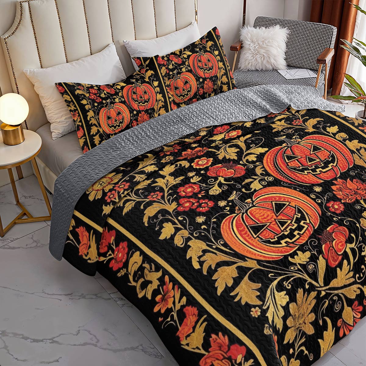 Shineful All Season Quilt 3-Piece Set Pumpkin Quilt