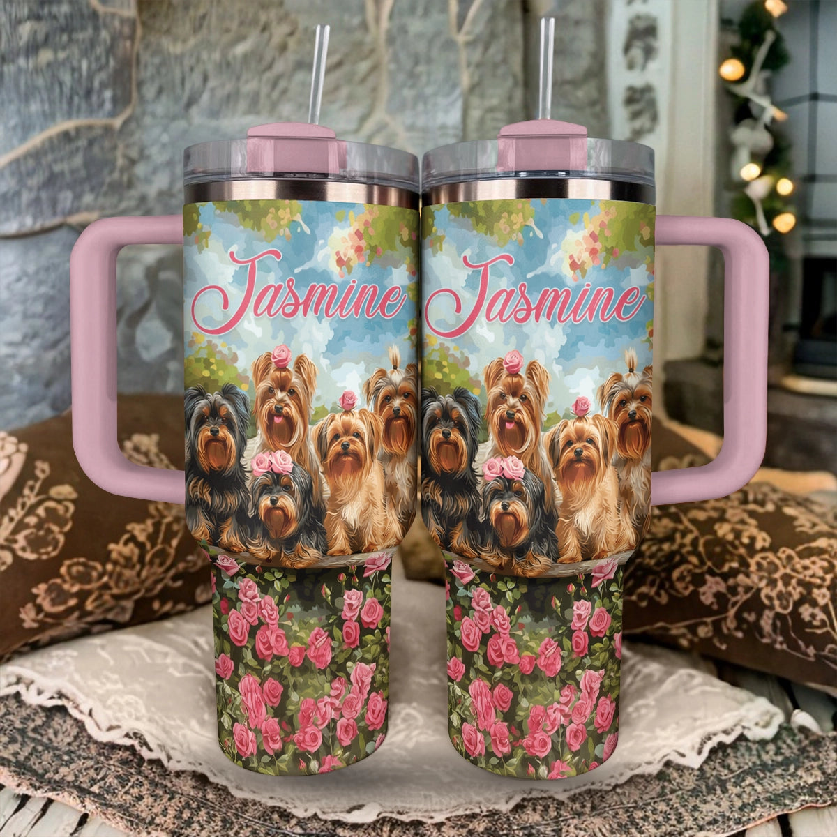 Shineful Tumbler Personalized Yorkie Garden