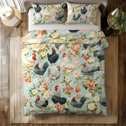 Shineful All Season Quilt 3-Piece Set Chicken Farmyard Bloom