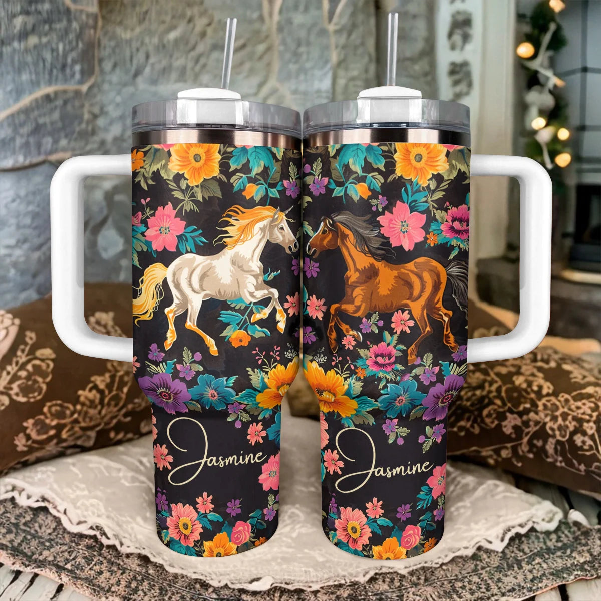 Shineful Tumbler Personalized Horse Floral Equestrian