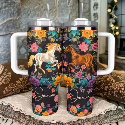 Shiny Tumbler Personalisiert Pferd Floral Reitsport