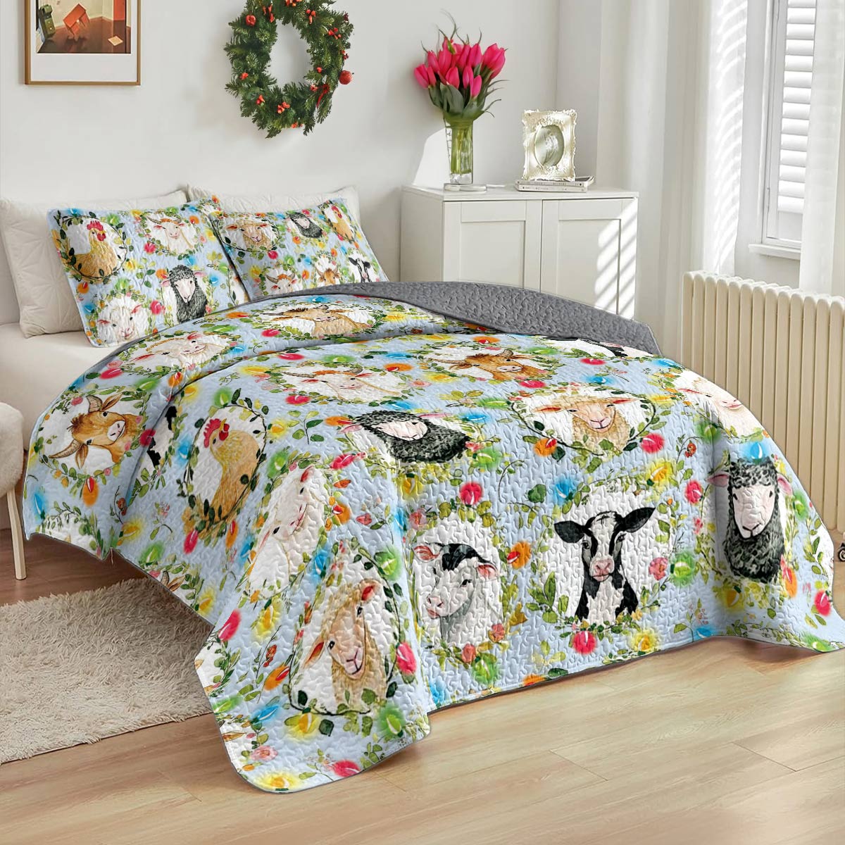 Shineful All Season Quilt 3-Piece Set Farm Animals