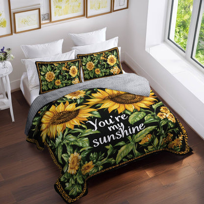 Shineful All Season Quilt 3-Piece Set Sunflower Quote