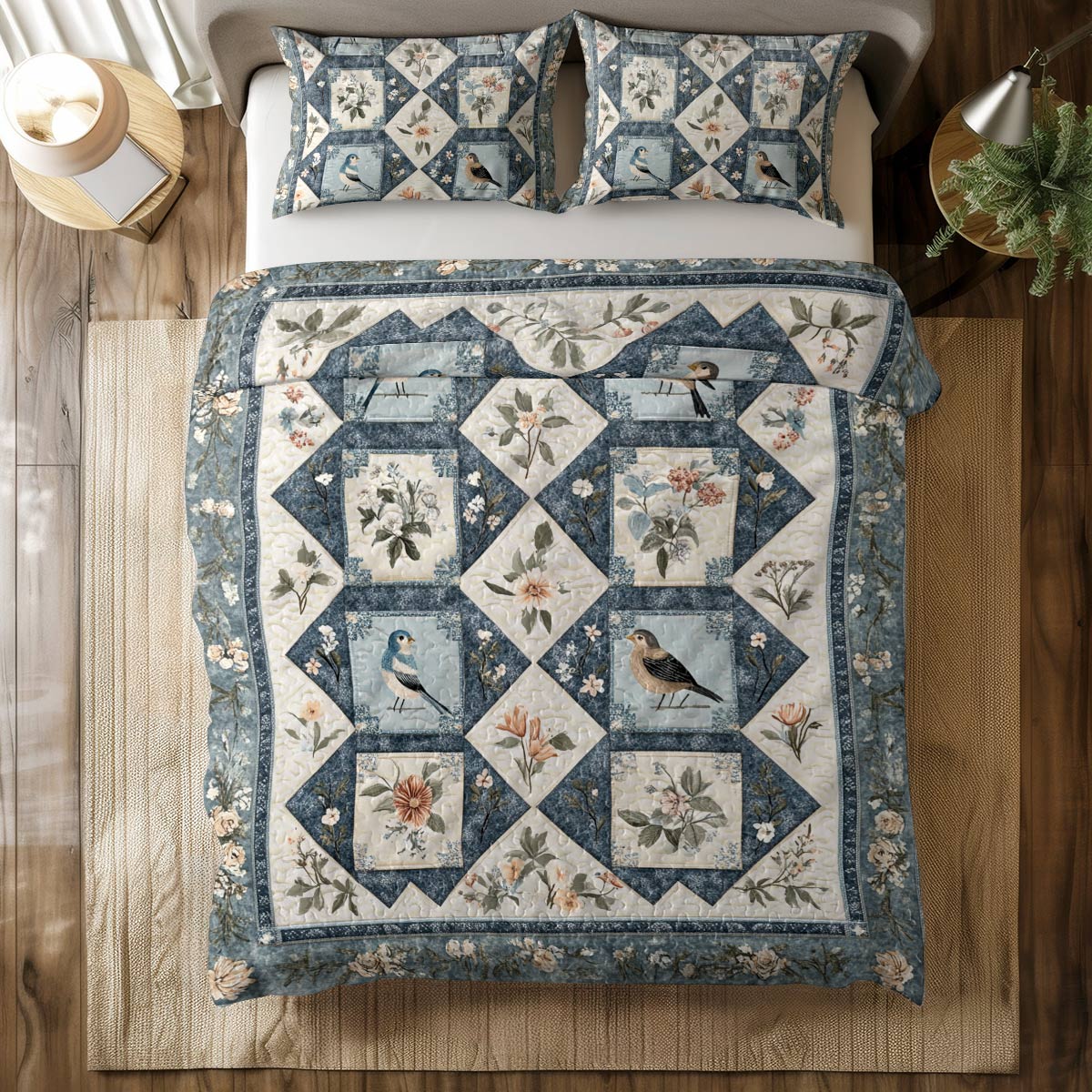 Shineful All Season Quilt 3-Piece Set Vintage Birdsong