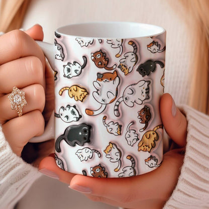 Glänzende Keramiktasse Katze 3D Rosa