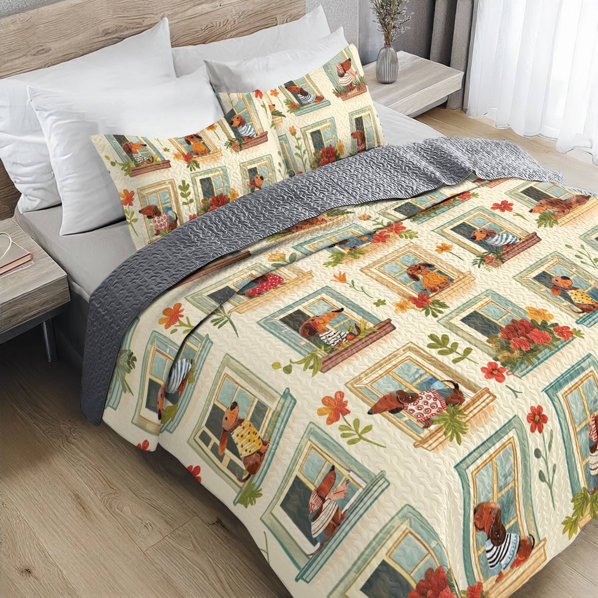 Shineful All Season Quilt 3-Piece Set Dachshund windows