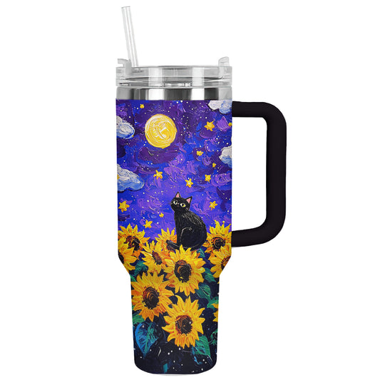 Shineful Tumbler Starry Cat With Sunflower