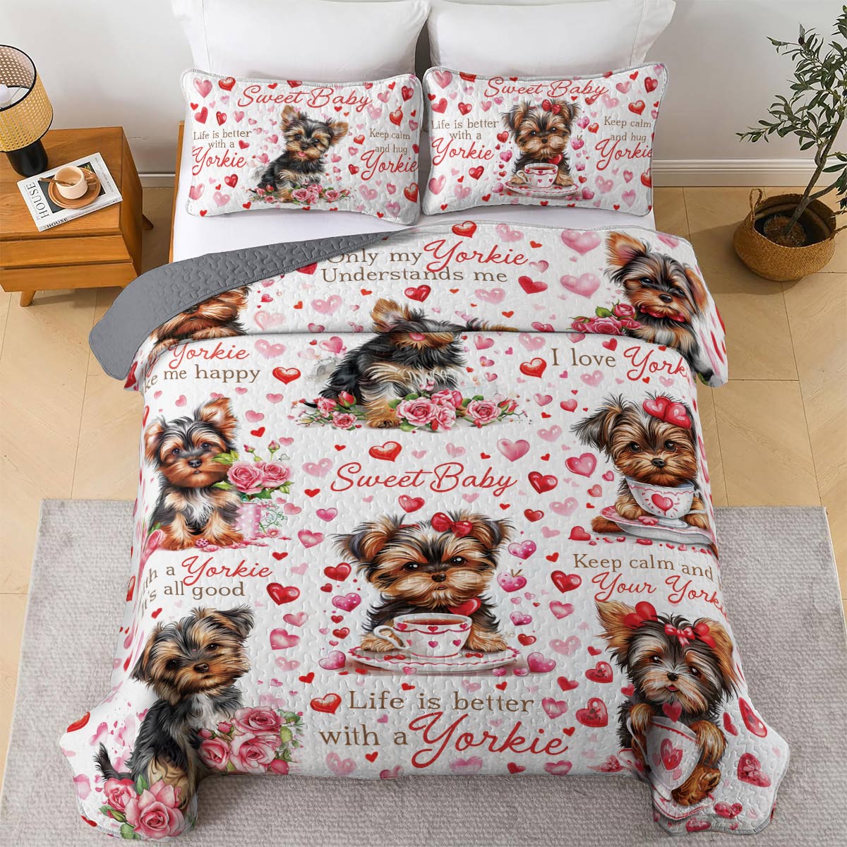 Shineful All Season Quilt 3-Piece Set Yorkie Baby