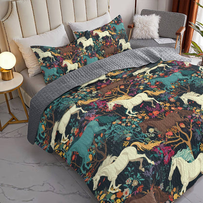 Shineful - All Season Quilt 3-Piece Set Horse Flower