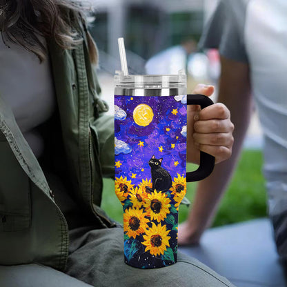 Shineful Tumbler Starry Cat With Sunflower