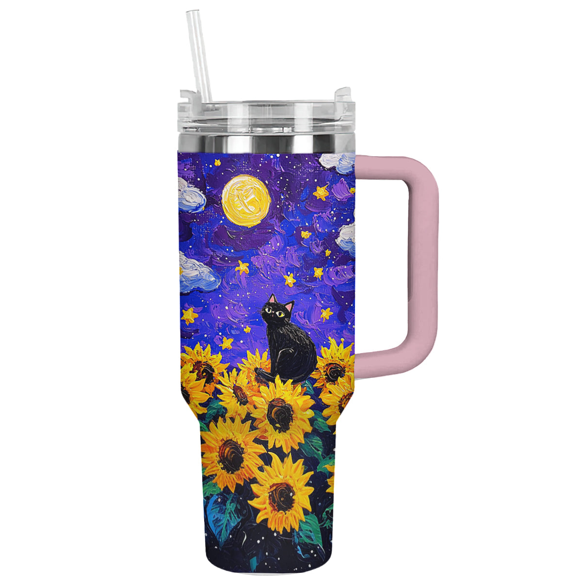 Shineful Tumbler Starry Cat With Sunflower