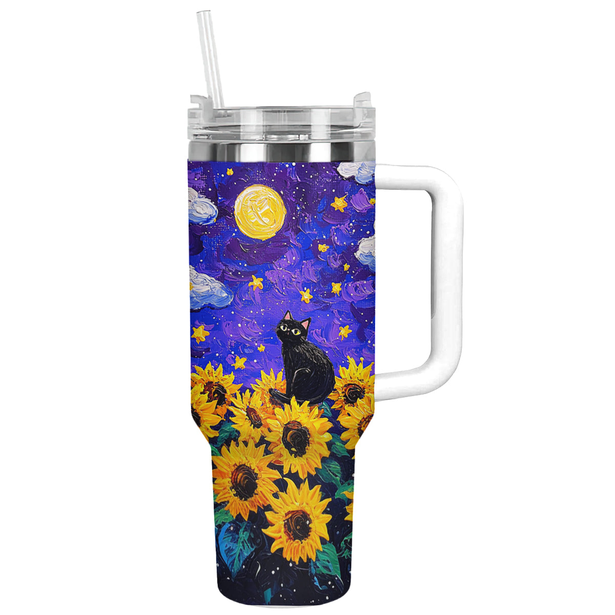 Shineful Tumbler Starry Cat With Sunflower