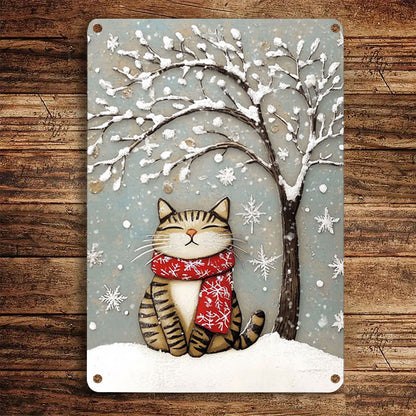 Shineful 2D Metal Sign Winter Cat