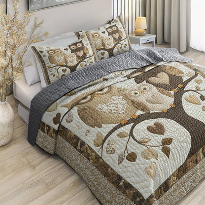 Shineful All Season Quilt 3-Piece Set - Owl Family Love