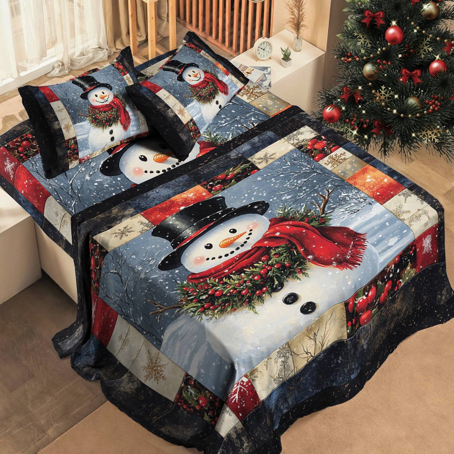 Ensemble de draps Shineful 4 pièces Bonhomme de neige joyeux