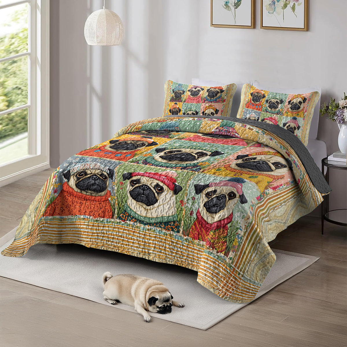 Shineful All Season Quilt 3-Piece Set First Snow Of Pug