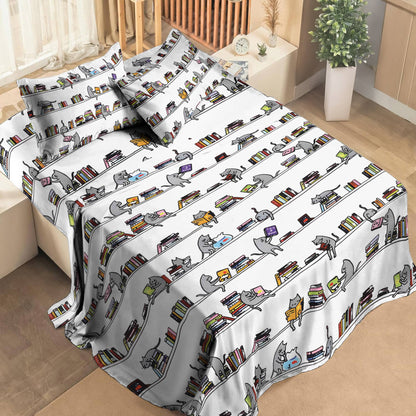 Shineful 4-Piece Bed Sheet Set Cat Reading