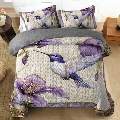 Shineful All Season Quilt 3-Piece Set - Regal Purple Hummingbird