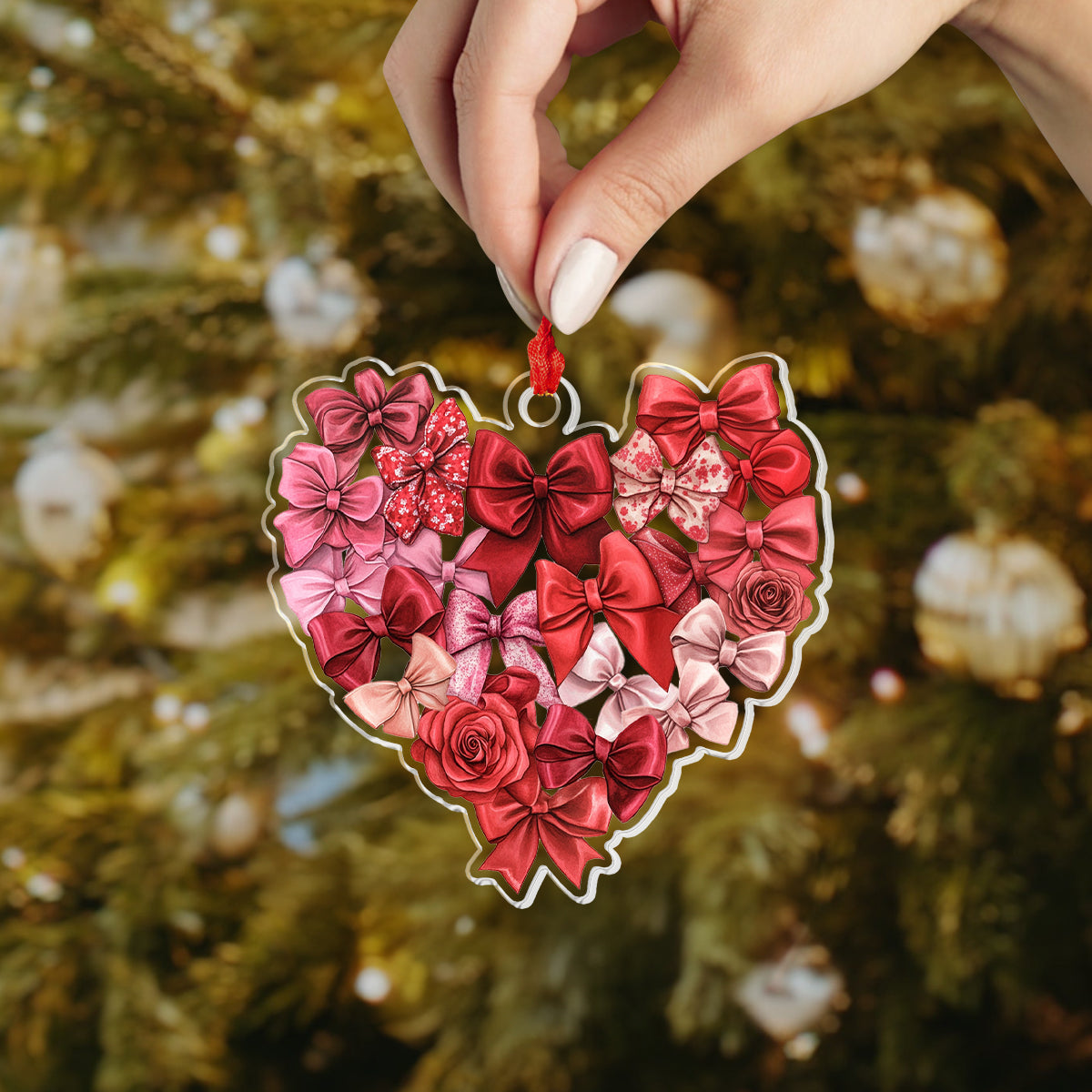 Shineful 2D Acrylic Ornament Red Bow Heart