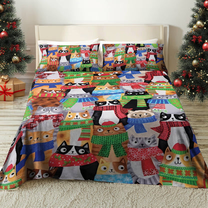 Shineful 4-Piece Bed Sheet Set Festive Felines