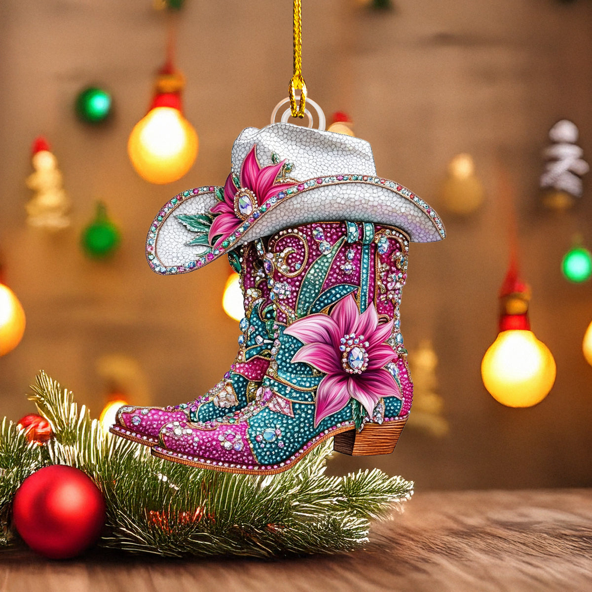 Shineful 2D Acrylic Ornament Glamorous Cowgirl Boots