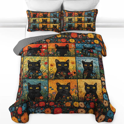 Shineful All Season Quilt 3-Piece Set - Midnight Garden Cat