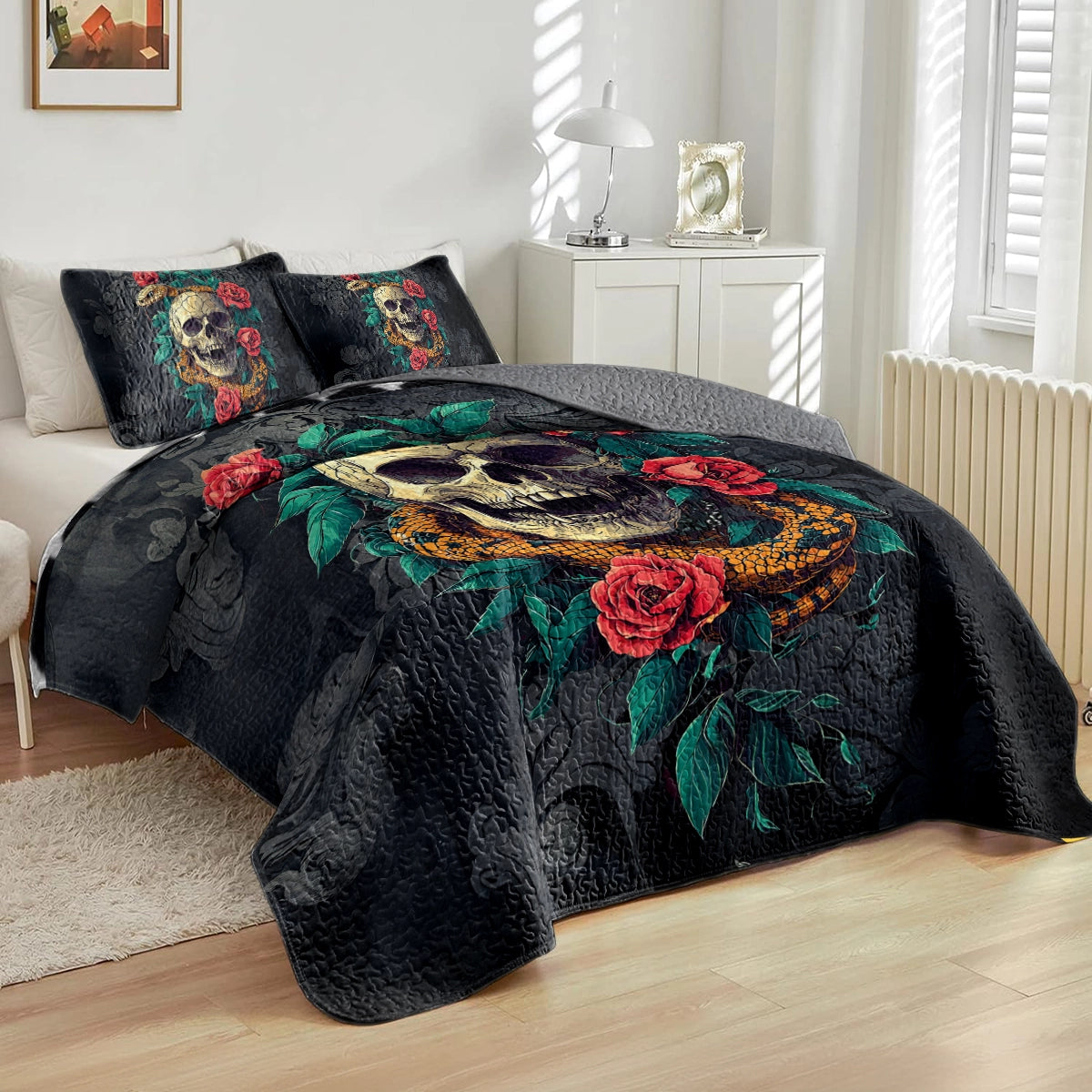 Shineful All Season Quilt 3-Piece Set - Romance Skull Poisoned Love