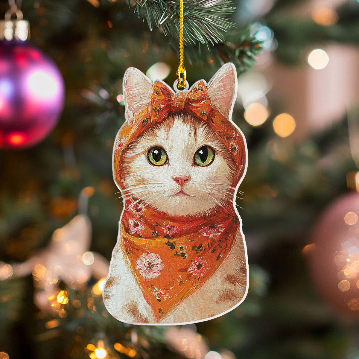 Glänzendes 2D-Acryl-Ornament „Meow Holiday“ 