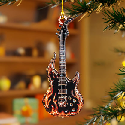 Glänzendes 2D-Ornament aus Acryl – Blazing Guitar